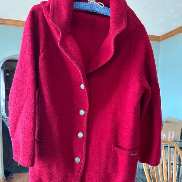 GEIGER Austria Red Boiled Wool Blazer Jacket Coat Cardigan - Picture 2 of 11